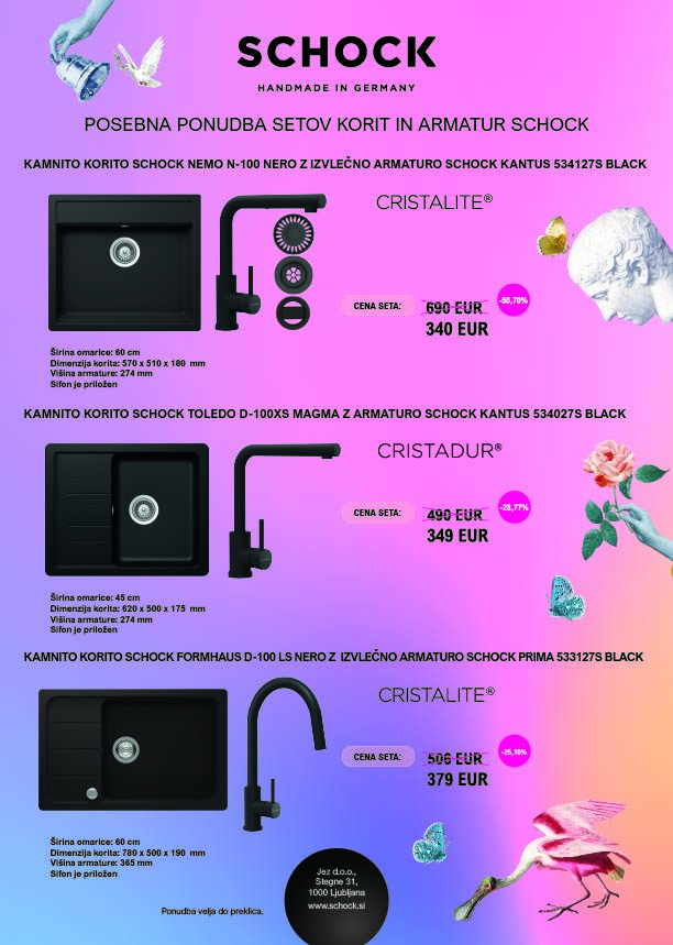 Posebna ponudba setov korit in armatur Schock